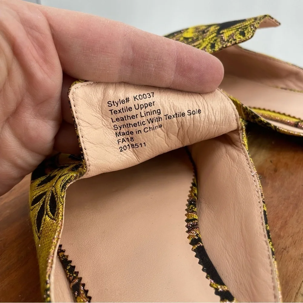 J Crew marina slides, brocade marigold yellow black Women‎ 7.5 K0037